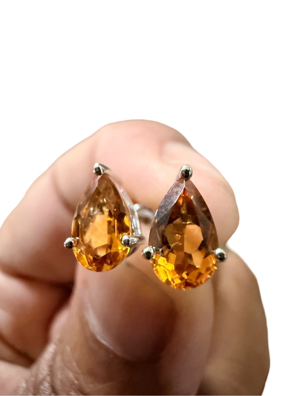 925 Teardrop Citrine-Color Sterling Stud Earrings - Orange
